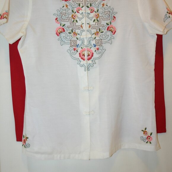 VTG Cotton Blend Oriental Style Cream Blouse w/Embroidery SZ Medium B-154 - Picture 5 of 6